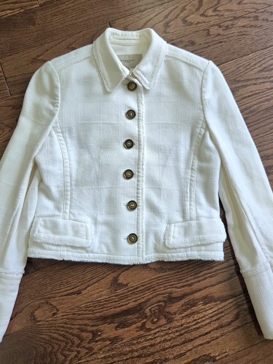 Burberry Jackets & Blazers - Burberry White Cotton-Blend Button Front Jacket Size 8